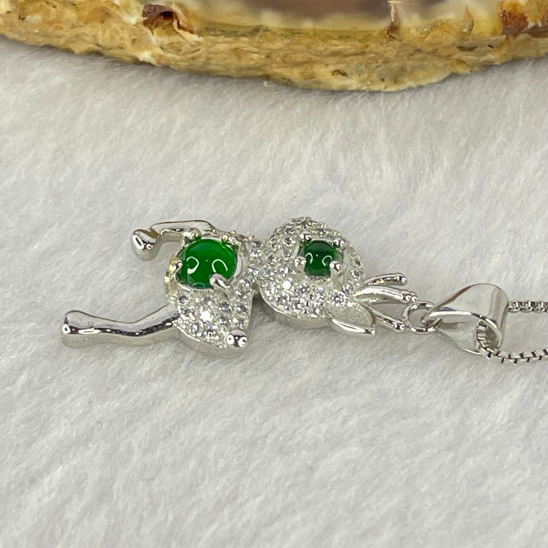 Type A Icy Green Omphasite Jadeite Cabochons in Sliver Deer Pendent Necklace 4.22g Middle Jadeite 4.3 by 1.5mm - Huangs Jadeite and Jewelry Pte Ltd