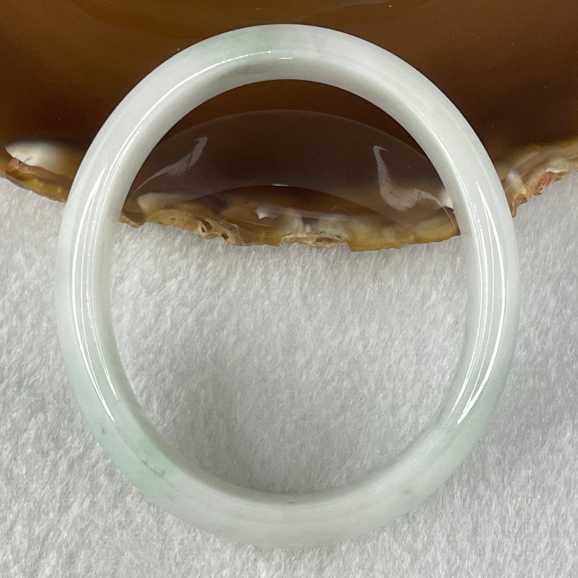 Type A Faint Lavender Green Jadeite Oval Bangle 45.43g Internal Diameter 55.8mm 15.8 by 6.3mm (Internal Lines) - Huangs Jadeite and Jewelry Pte Ltd