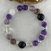 Natural Amethyst with Clear Quartz, Onyx, Copper Rutilated Beads with Charms Bracelet 32.57g 17cm 9.8mm-12Beads 12.7mm-4Beads - Huangs Jadeite and Jewelry Pte Ltd