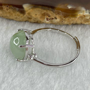 Natural Type A Semi Icy Faint Green Jadeite Oval Shape Cabouchon in S925 Silver Ring (Adjustable Size) 2.04g 11.0 by 9.4 by 5.5mm - Huangs Jadeite and Jewelry Pte Ltd