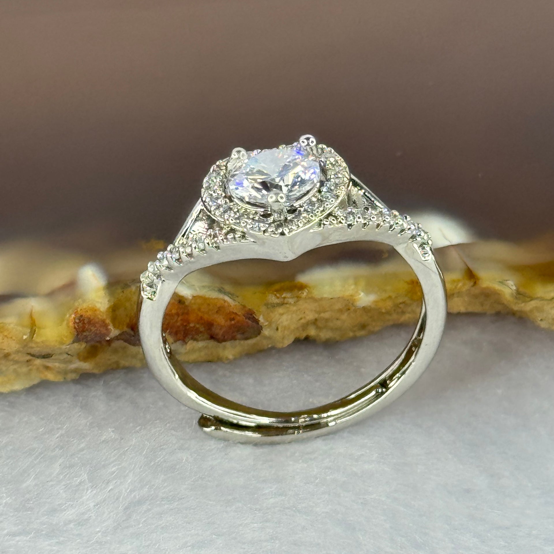 Cubic Zirconia in S925 Sliver Ring (Adjustable Size) 2.56g 6.8 by 6.5 by 3.9mm - Huangs Jadeite and Jewelry Pte Ltd