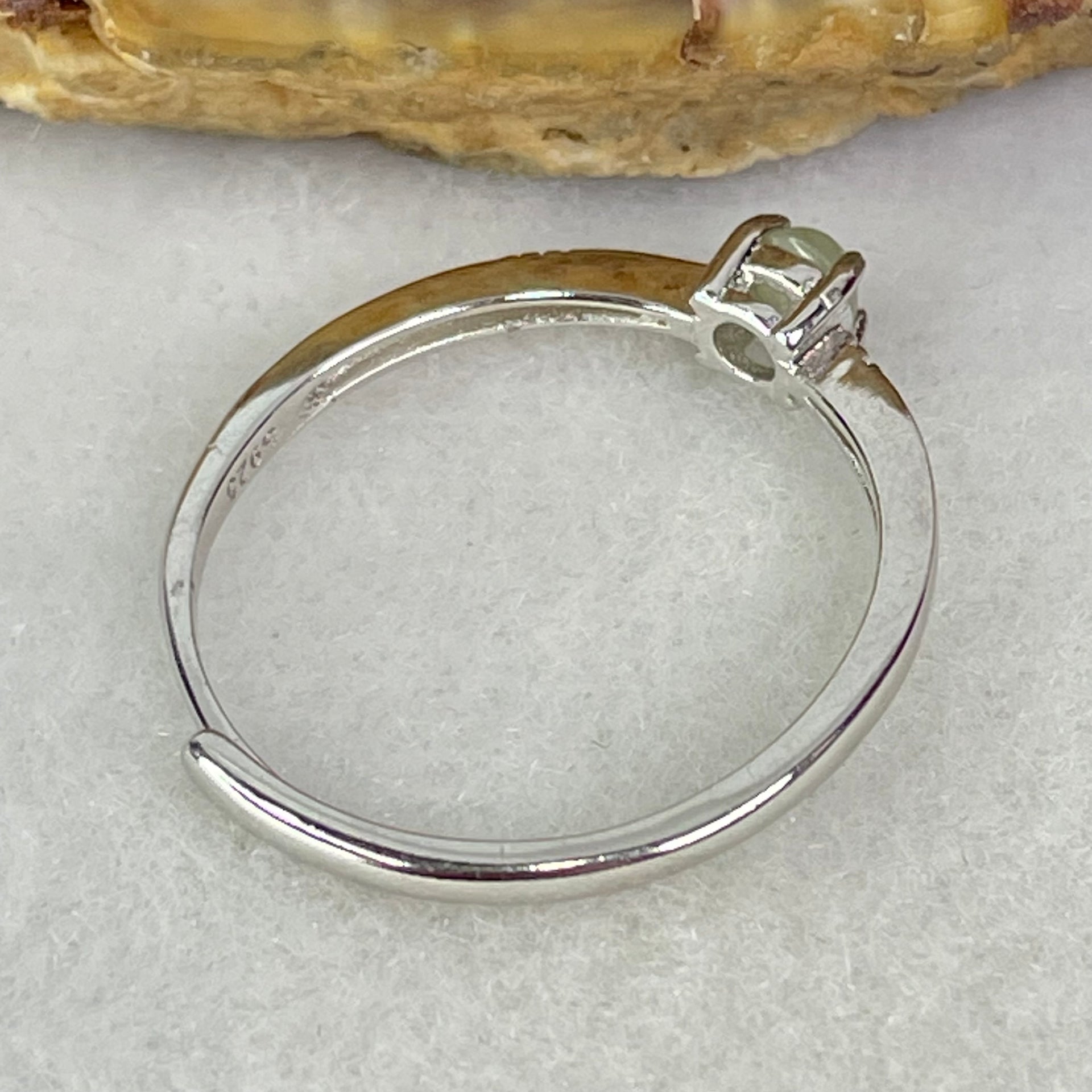 Type A Semi Icy Green Cabochon Jadeite in S925 Sliver Ring (Adjustable Size) 1.09g 4.0 by 2.0mm - Huangs Jadeite and Jewelry Pte Ltd