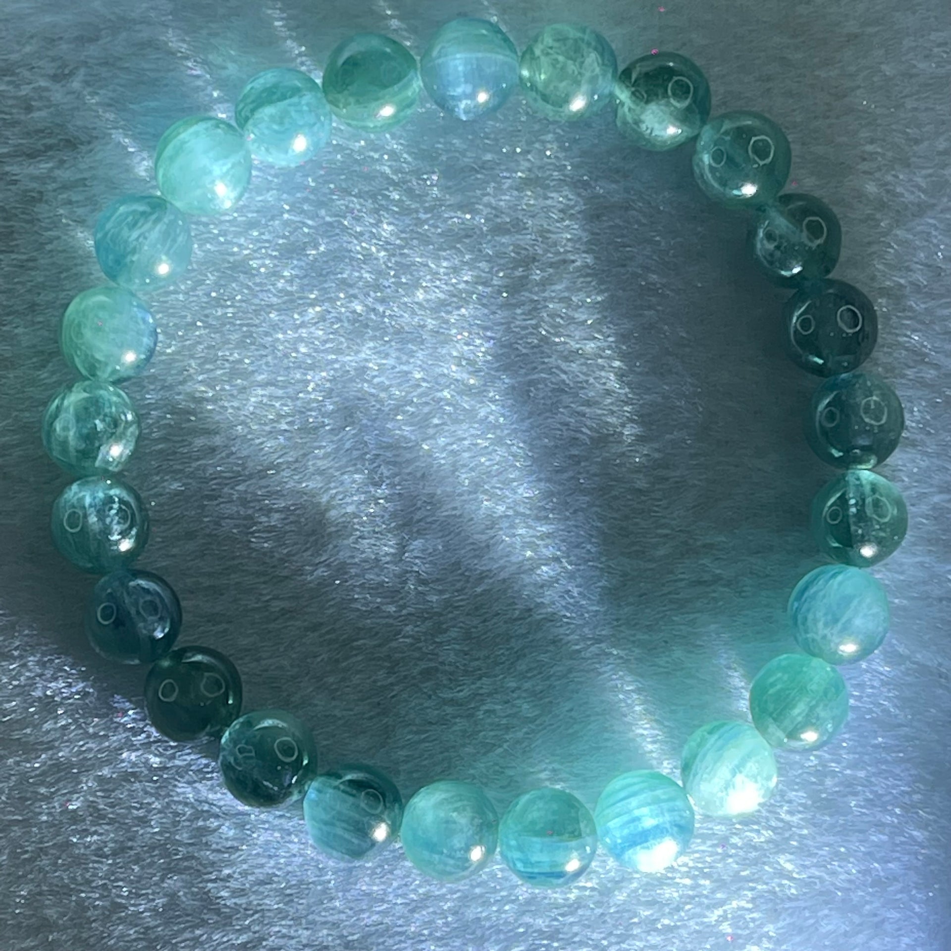 Natural Blueish Green Aquamarine Beryl Beads Bracelet 20.06g 17cm 8.1mm 25 Beads - Huangs Jadeite and Jewelry Pte Ltd