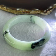 Type A Light Green Lavender and Dark Green Piao Hua Jadeite Bangle Internal Diameter 54.2mm 60.52g 12.2 by 9.6mm (External Rough + Internal Lines) - Huangs Jadeite and Jewelry Pte Ltd