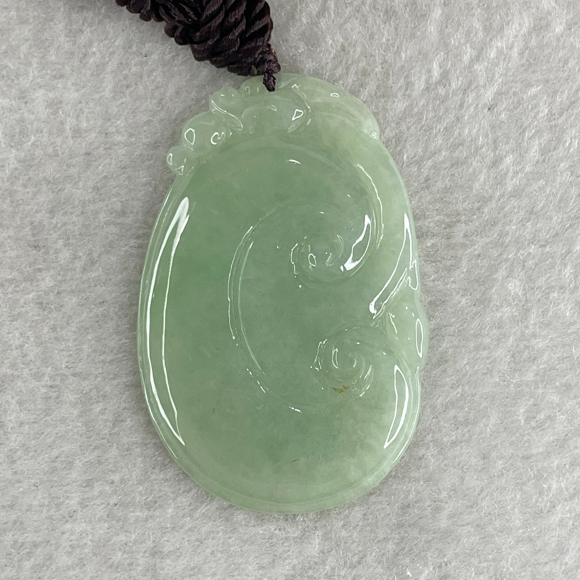 Natural Type A Light Green Jadeite Dragon Head on Ruyi Pendant 12.10g 47.0 by 31.2 by 3.6mm - Huangs Jadeite and Jewelry Pte Ltd