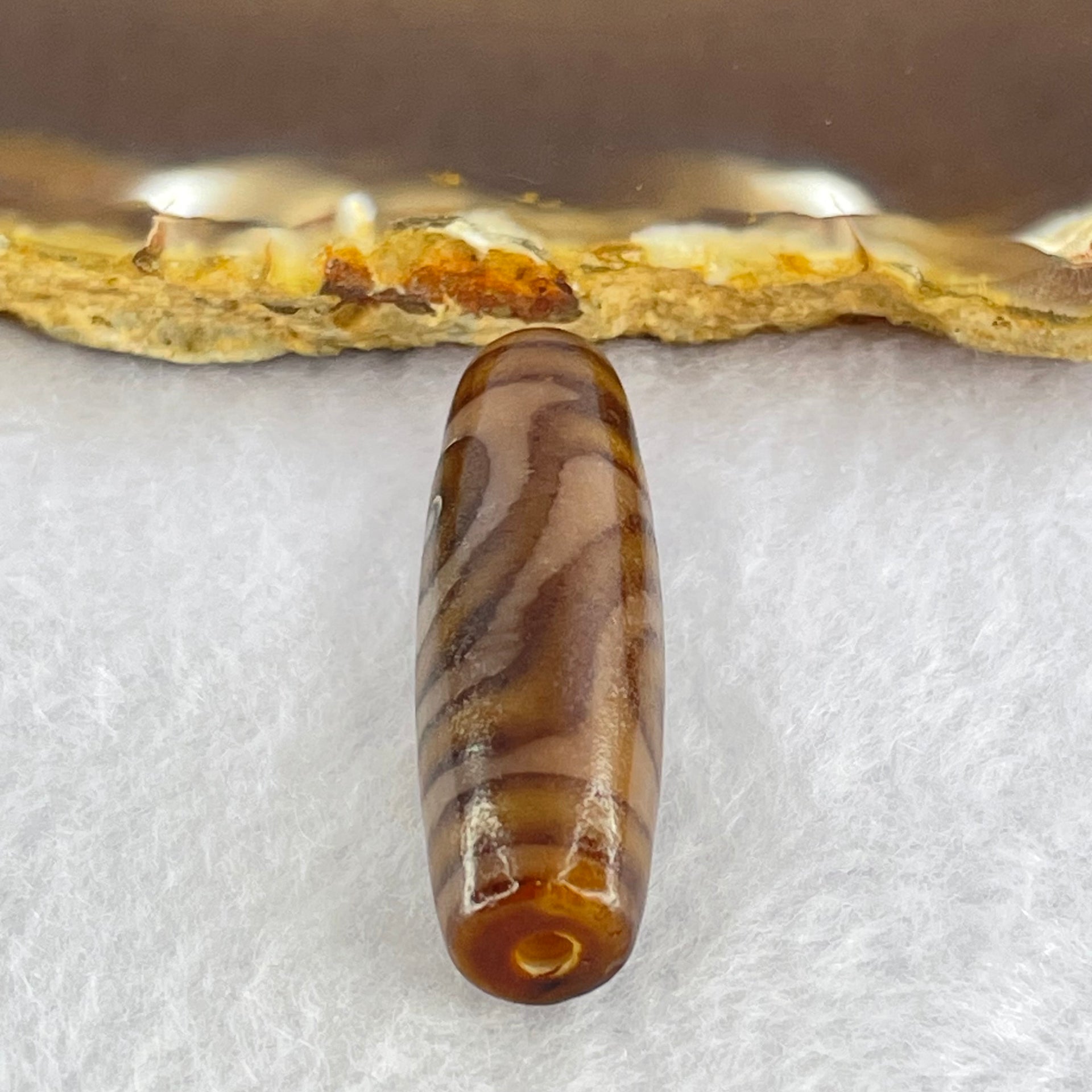 Natural Powerful Tibetan Old Oily Agate 2 Eyes Dzi Bead Heavenly Master (Tian Zhu) 二眼天诛 8.16g 38.9 by 11.6mm - Huangs Jadeite and Jewelry Pte Ltd