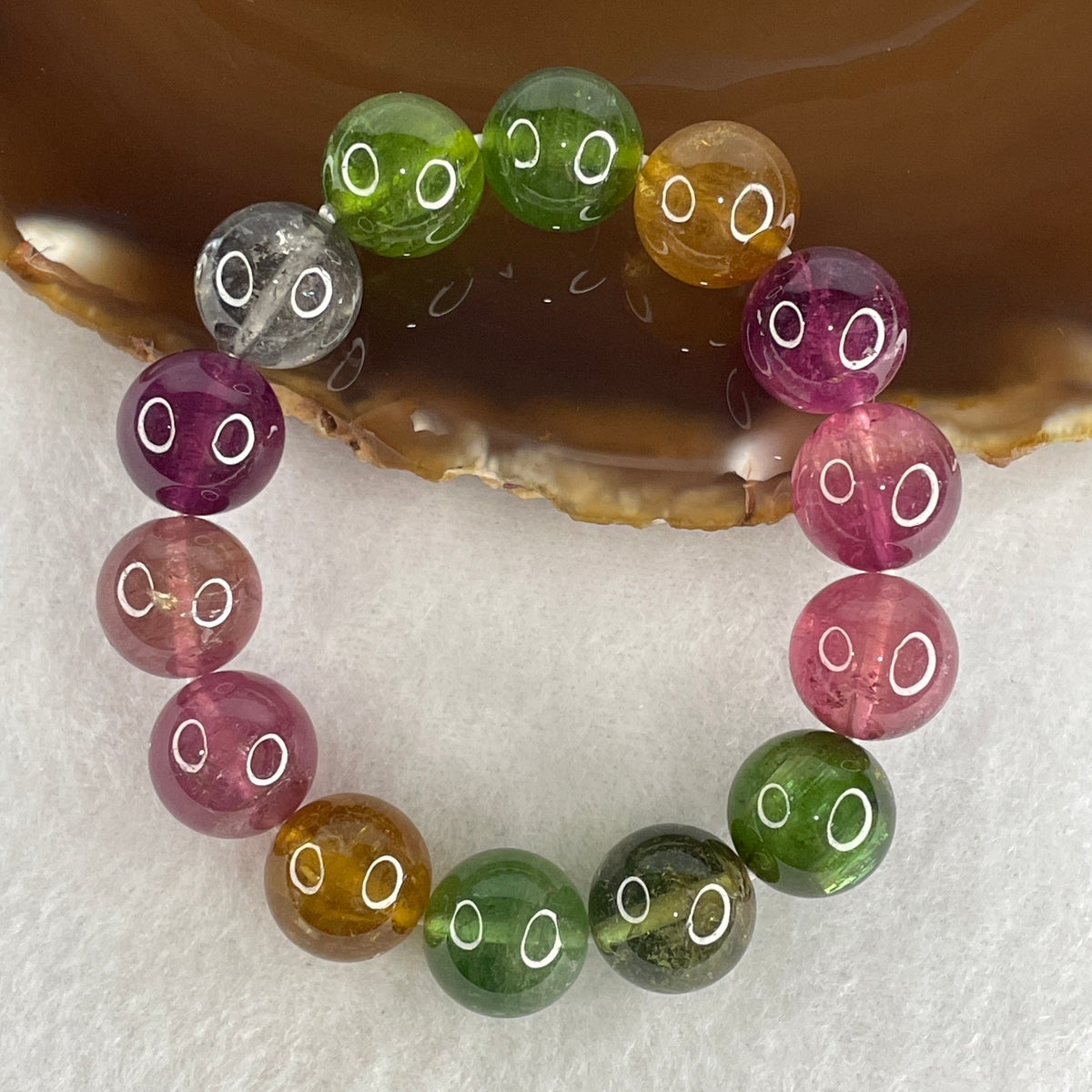 Very Good Grade Natural Rainbow Tourmaline Beads Bracelet | 12.9mm Multi-Color Spectrum Harmony Amulet (47.34g | 14cm Wrist | 14 Beads)
