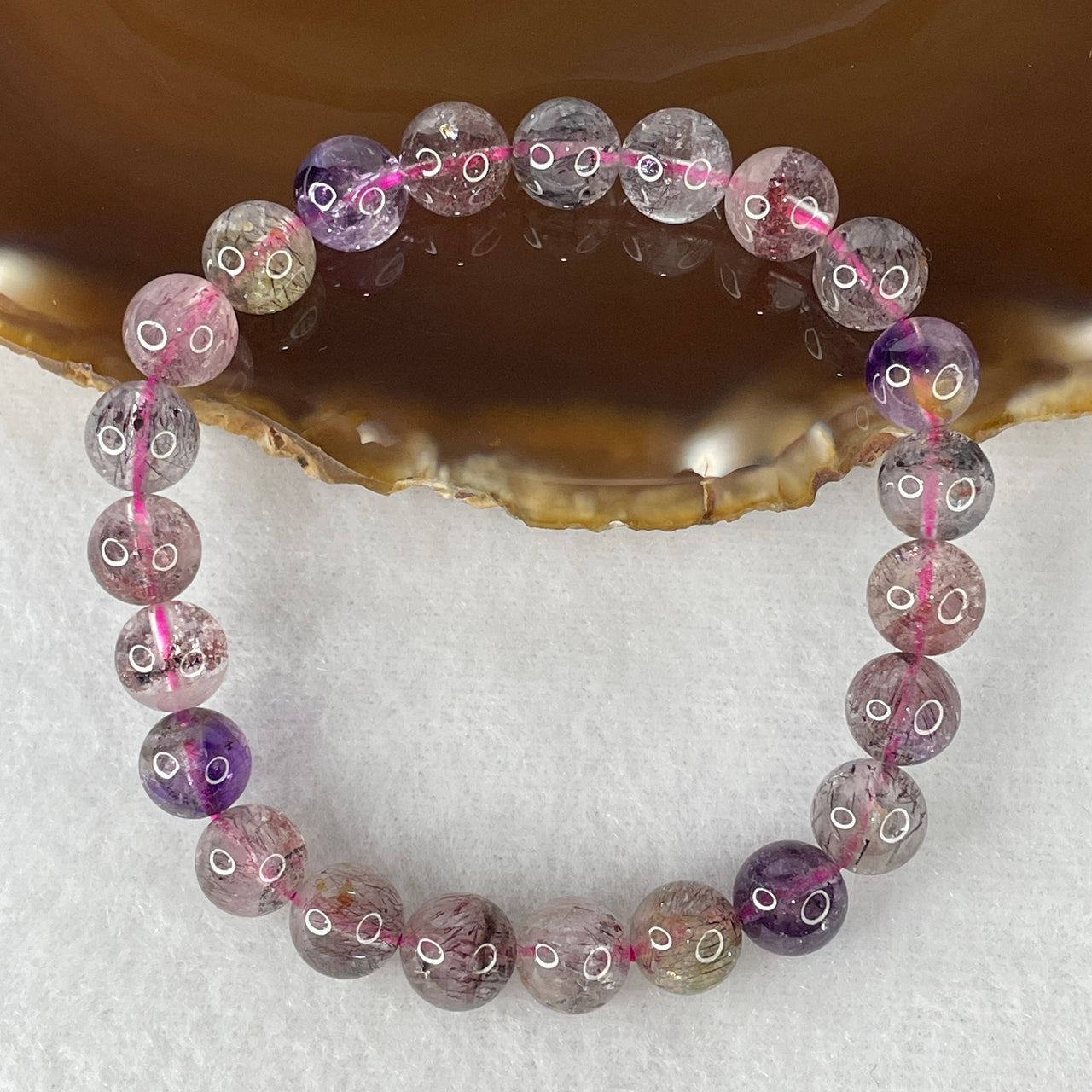 Certified Above-Average Grade Natural Super 7 Crystal Beads Bracelet | High-Fluidity Crystalline Strand | Authentic Sacred Seven Multi-Mineral Inclusions Quartz Spiritual Catalyst & Auric Shield Bracelet (20.50g | 16.5cm Length | 8.8mm | 23 Beads)