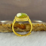 Natural Green Amber with Milk Inclusions in S925 Sliver Gold Color Ring (Adjustable Size) 2.26g 8.9 by by 2.5mm - Huangs Jadeite and Jewelry Pte Ltd