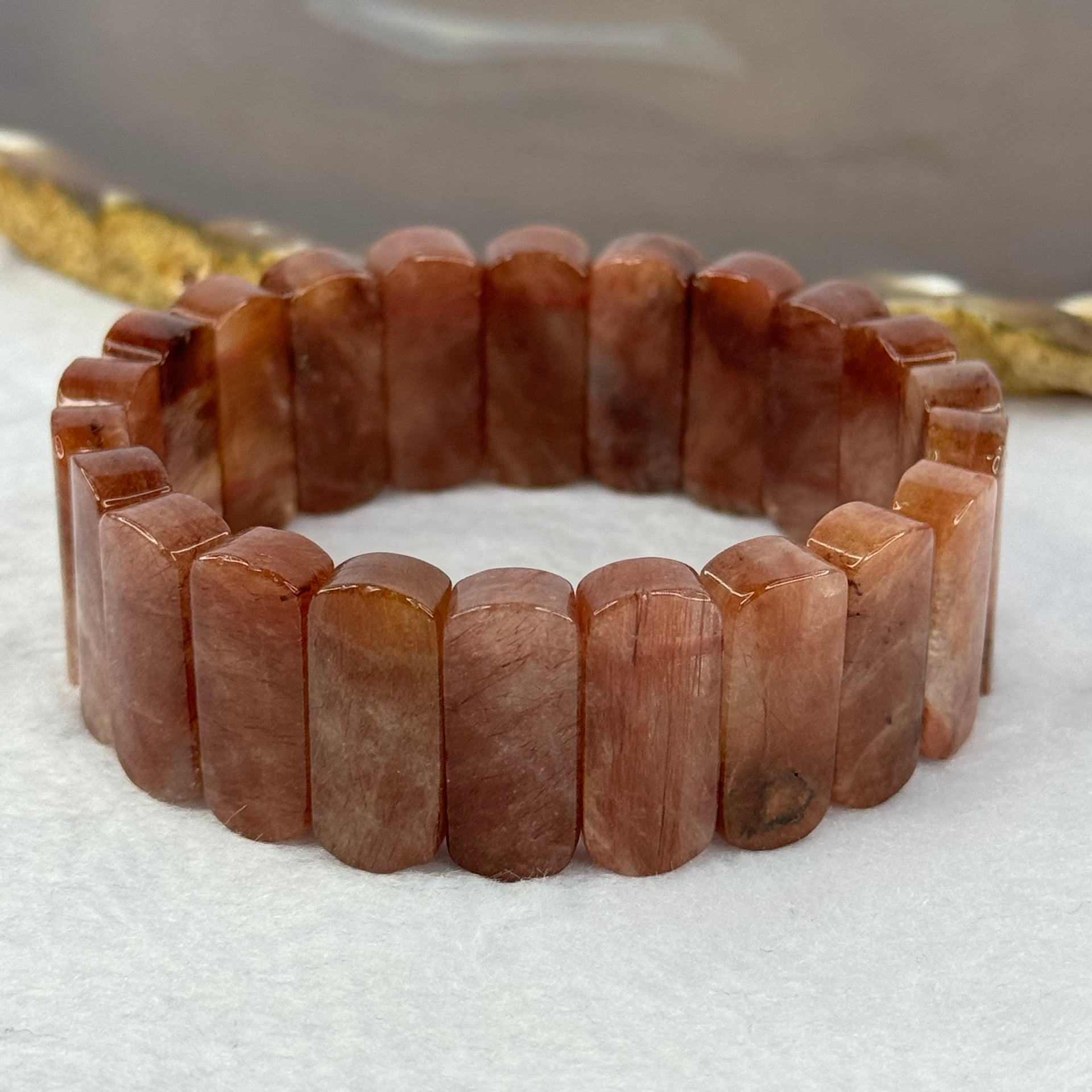 Natural Red Rutilated Quartz Bracelet 55.78g 17cm 20.9 by 9.2 by 6.9mm 22 Beads - Huangs Jadeite and Jewelry Pte Ltd