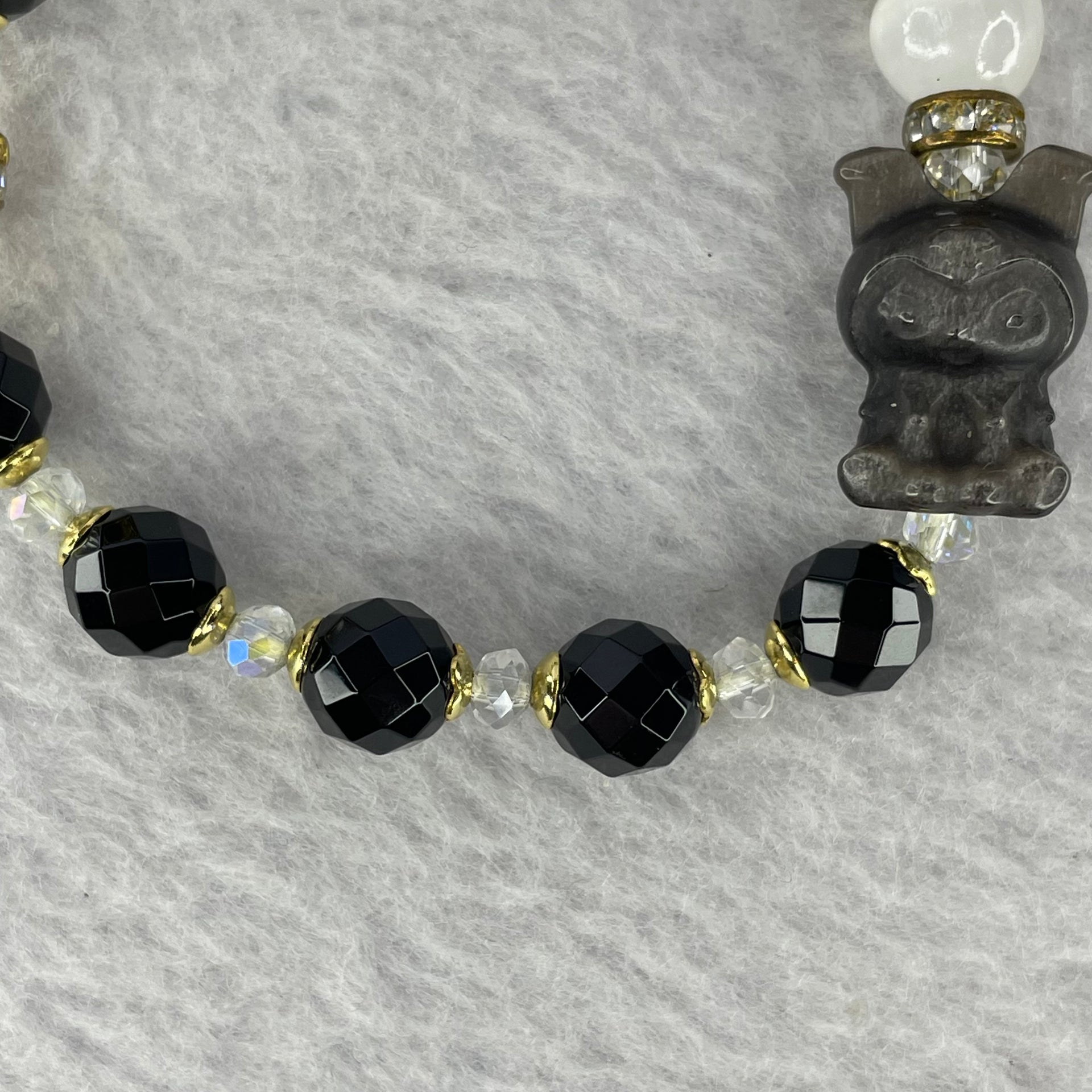 Black Agate Onyx with Selenite Bracelet 13.12g 8.0 mm 10 Beads - Huangs Jadeite and Jewelry Pte Ltd