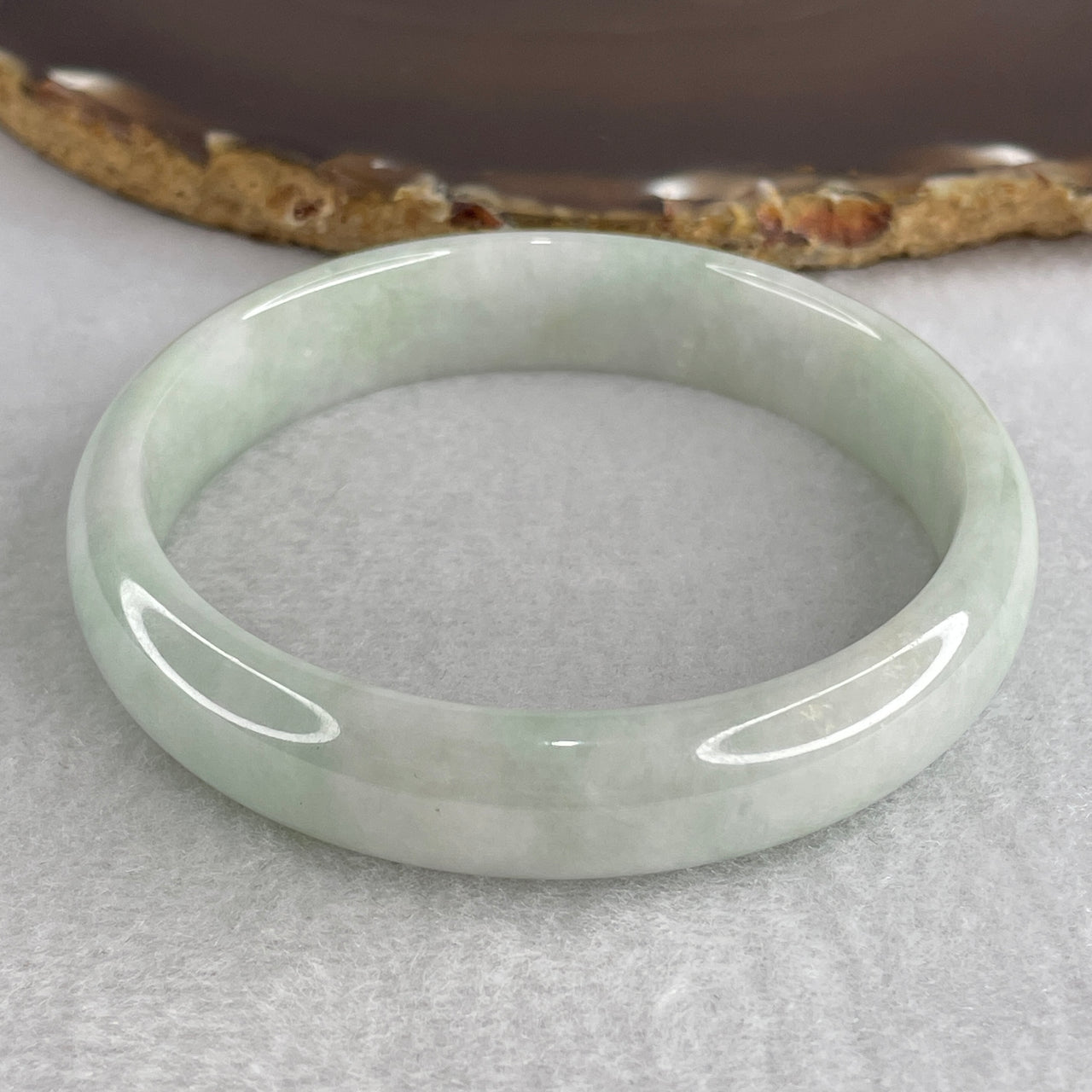 59.3mm Genuine Type A Jadeite Bangle - Large Size Faint Green Lavender Natural Jadeite Jewelry - 46.59g Wide Untreated Jade Bracelet for Women 13.0x6.9mm Wide (Internal Lines)
