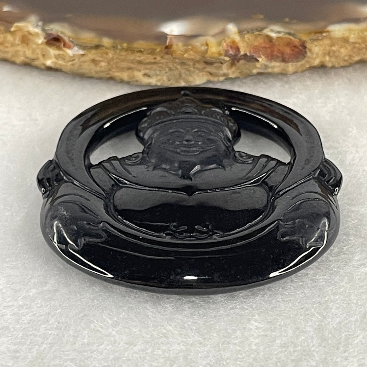 Wealth, Prosperity and Opportunity - Certified Natural Type A Black Omphacite Jadeite Jambhala Pendant 22.51g 44.4 by 42.8 by 7.4mm