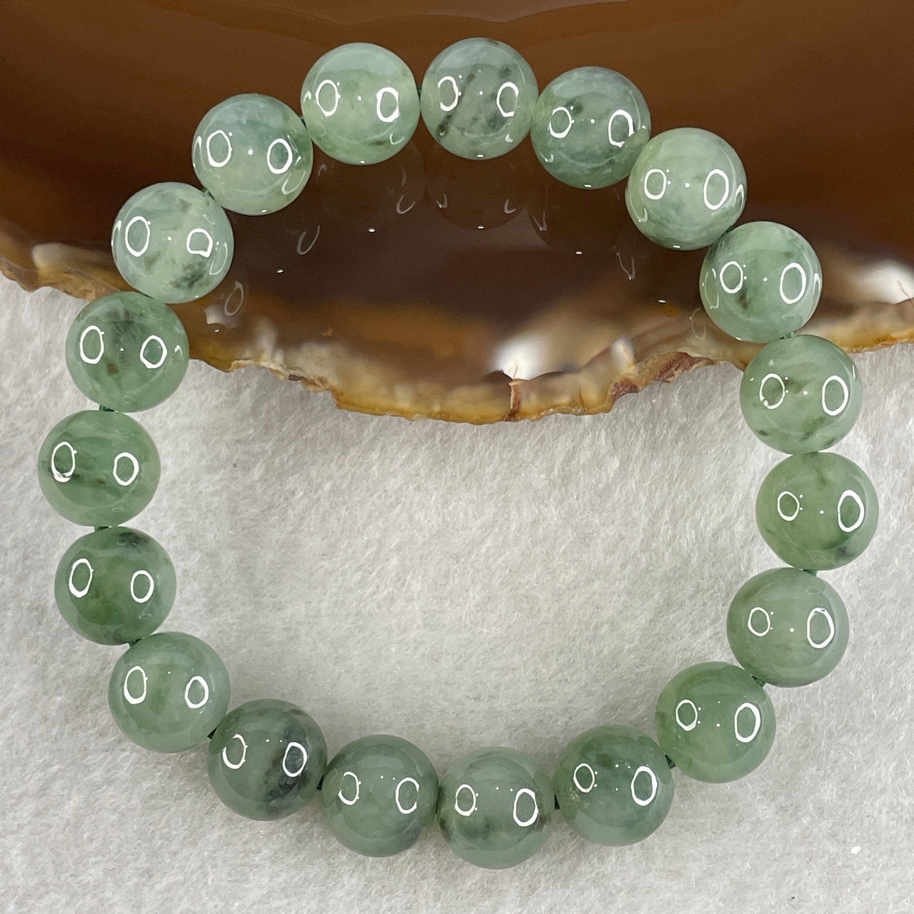 Certified Natural Type A Semi Icy Green with Blueish Green Fluorite Piao Hua Jadeite Beads Bracelet 32.882g 15cm 10.1mm 19Beads Perfect