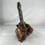 Type A Green with Dark Green to Black Piao Hu Flora Jadeite Axe with Yin and Yang 320.38g with Wooden Stand Display Total 904.5g 170.0 by 124.0 by 195.0mm - Huangs Jadeite and Jewelry Pte Ltd