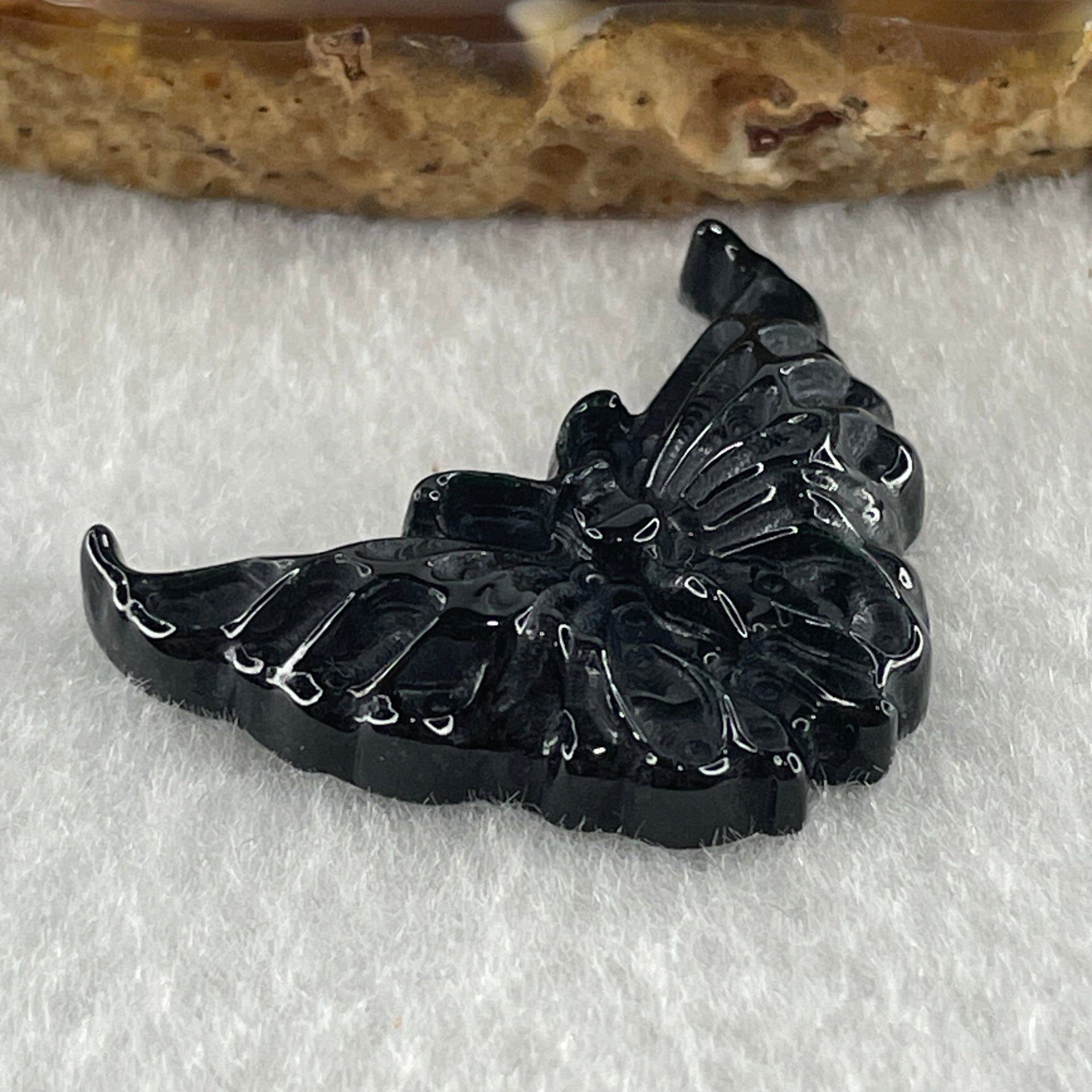 Type A Opaque Black Omphacite Butterfly Pendant Charm 5.11g 29.8 by 23.3 by 6.0mm - Huangs Jadeite and Jewelry Pte Ltd