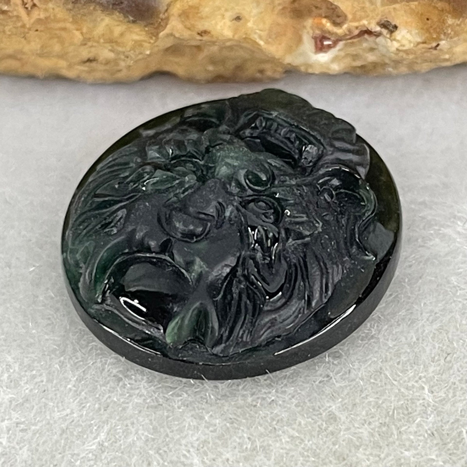 Rare Good Grade Type A Fully Translucent Black Jadeite Dragon Head Stone For Setting 
2.90g 18.2 by 16.8 by 6.3mm - Huangs Jadeite and Jewelry Pte Ltd
