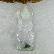 Type A Light Lavender with Green Patches Jadeite Guan Yin Pendent with Wooden Stand 111.55g  111.8 by 58.7 by 46.6mm - Huangs Jadeite and Jewelry Pte Ltd