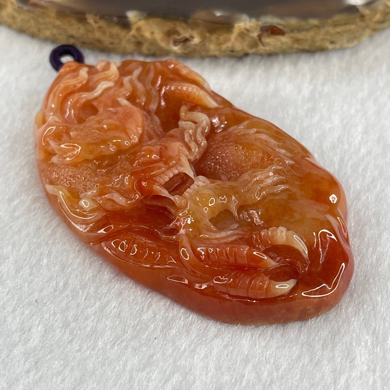 Type A Brownish Red Jadeite Dragon Double Side Pendant 55.34g 66.4 by 39.8 by 12.3mm