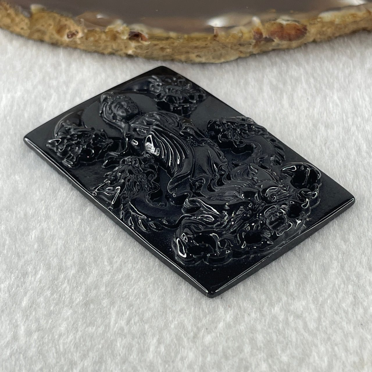 Type A Opaque to Partial Translucent Black Omphacite Jadeite Guan Yin with 5 Dragons Pendant 24.09g 60.5 by 39.6 by 7.8mm - Huangs Jadeite and Jewelry Pte Ltd