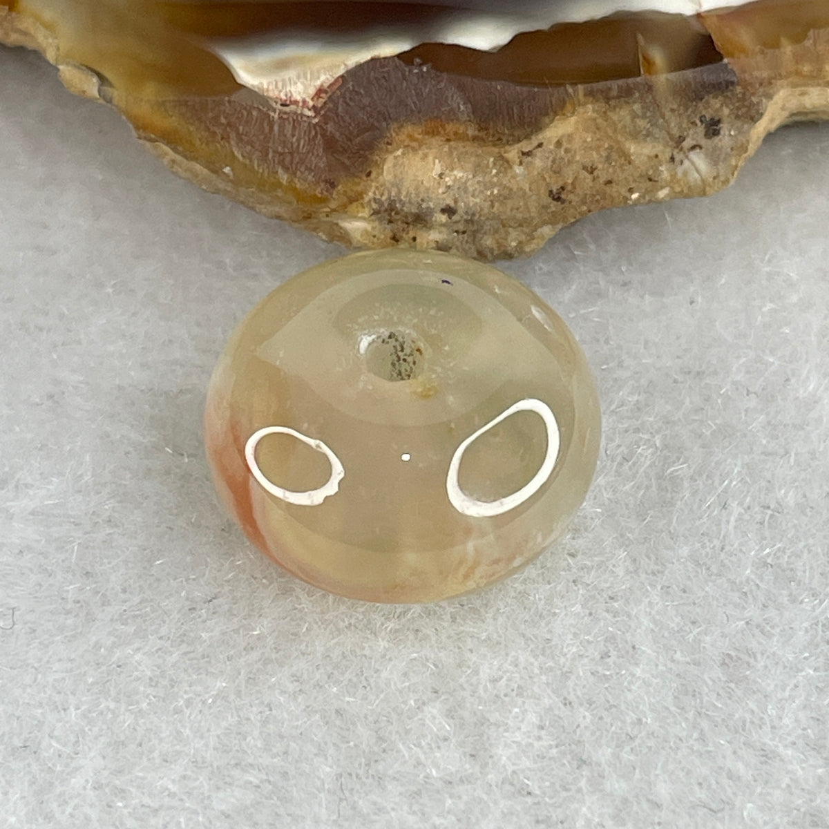 Natural Yellowish Flower Agate Ping An Kou Charm Pendant | Honey Golden Cherry Blossom Quartz Peace Donut Talisman (2.37g | 14.2 x 7.5mm)