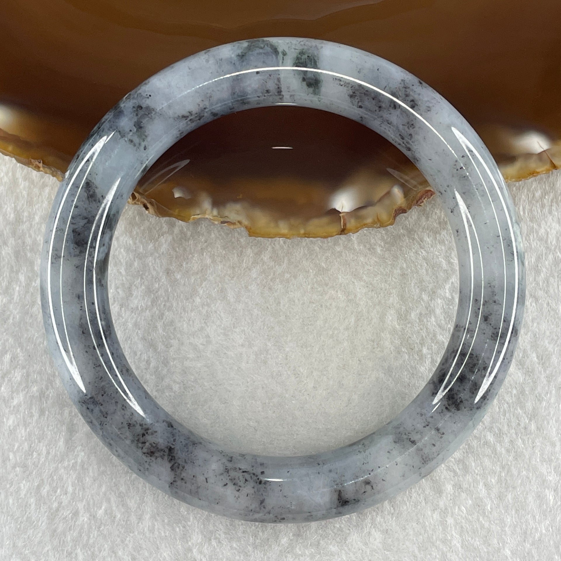 Type A Natural Wuji Grey with Lavender and Spicy Green Spots Jadeite Bangle 59.29g Internal Diameter 54.5mm 10.6 by 10.8mm (Perfect) - Huangs Jadeite and Jewelry Pte Ltd