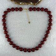 Natural Red Cinnabar Beads Necklace in S925 Sliver Gold Color Clasps 天然紫金沙项链 88.88g 40cm 12.0mm 35 Beads - Huangs Jadeite and Jewelry Pte Ltd