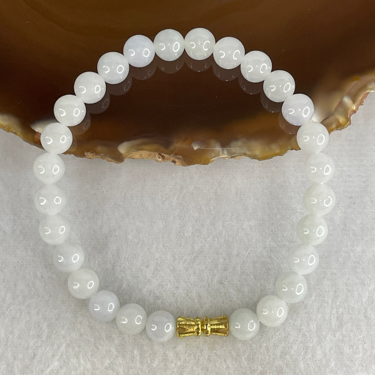 Natural Type A Light Lavender Jadeite Beads Bracelet | (15.50g | 16.5cm | 6.9mm | 27 Beads | Synergy, "Zi Qi Dong Lai" Noble Benefactor Magnet & Feng Shui Serenity Talisman)