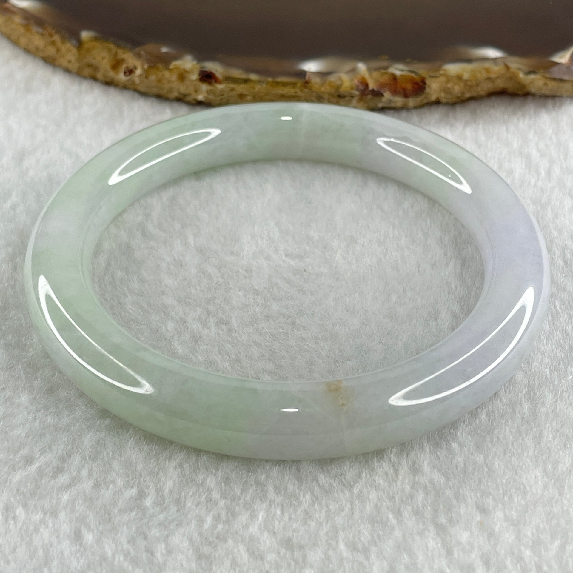 Type A Natural Jelly Light Green Light Lavender Jadeite Bangle 53.06g Inner Diameter 58.5mm 9.9 by 9.5mm (Internal Lines) - Huangs Jadeite and Jewelry Pte Ltd