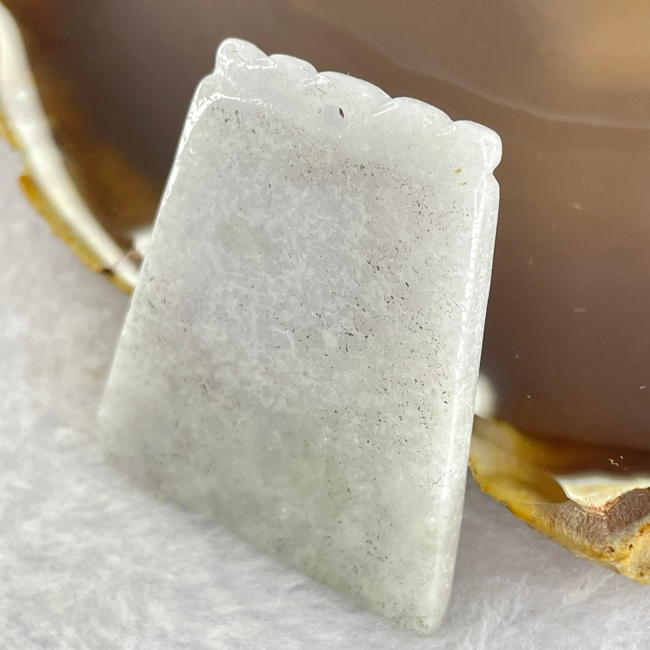 Type A Green Jadeite Wu Shi Pai Pendant 17.42g 35.4 by 40.0 by 5.2mm - Huangs Jadeite and Jewelry Pte Ltd