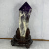 High Grade Natural Uruguay Deep Intense Amethyst Tower with Wooden Stand 1,054.4g 215.0 by 120.0 by 11.5mm - Huangs Jadeite and Jewelry Pte Ltd