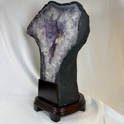 Natural Tree Shape Amethyst Cave with Wooden Stand Display 27,441.2g 410 by 235.0 by 505.0mm - Huangs Jadeite and Jewelry Pte Ltd