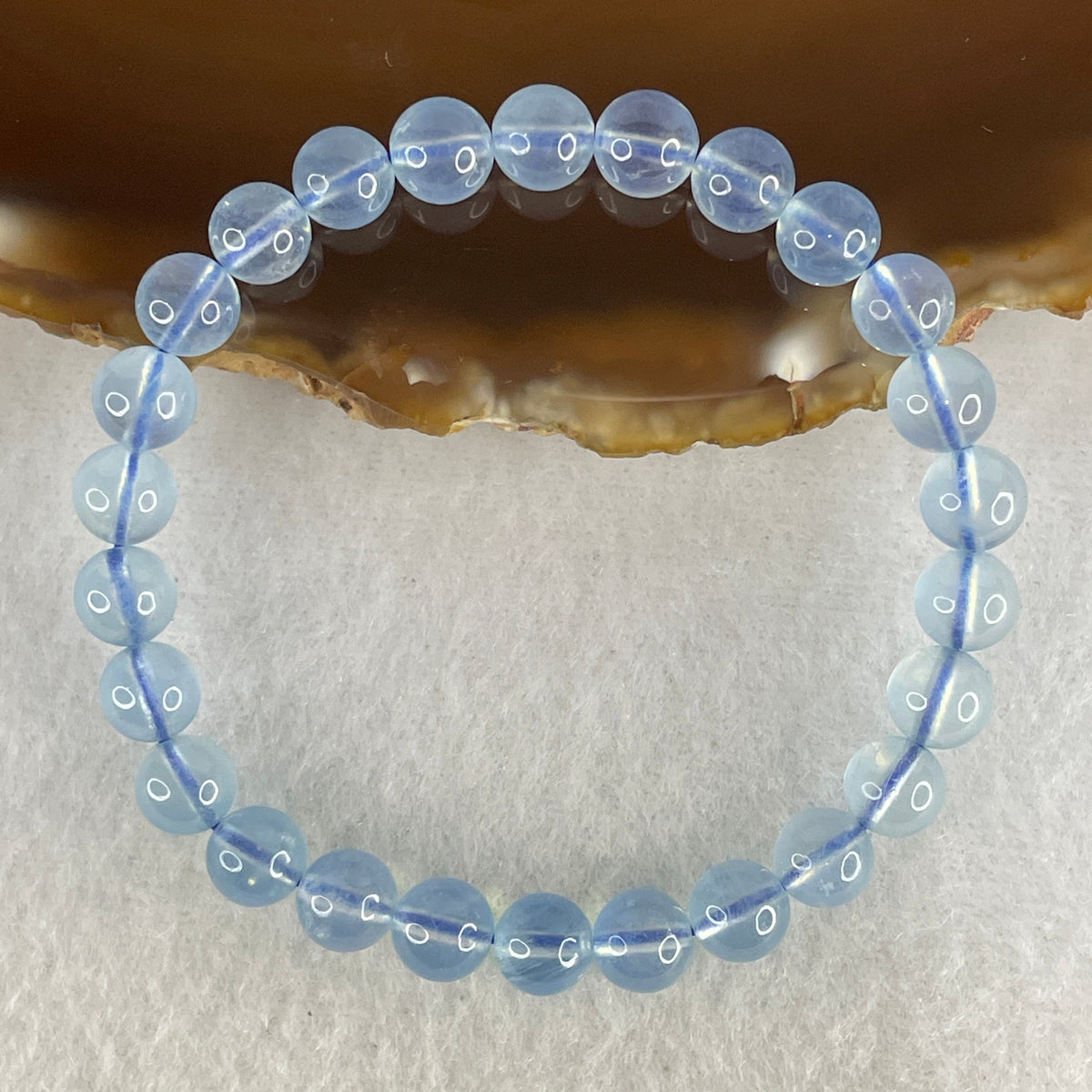 Certified Above Average Natural Aquamarine Beads Bracelet | 15.5cm with 26 Beads 7.2mm (12.73g | Ocean Blue Translucency | Throat & Third Eye Chakra Harmony, Tranquil Communication & Serene Wealth Shield)