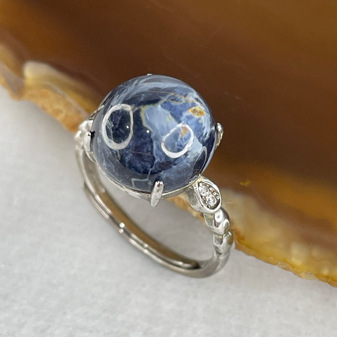 Good Grade Natural Blue Pietersite in S925 Sliver 2.84g 11.2 by 6.5mm (Adjustable Size) - Huangs Jadeite and Jewelry Pte Ltd