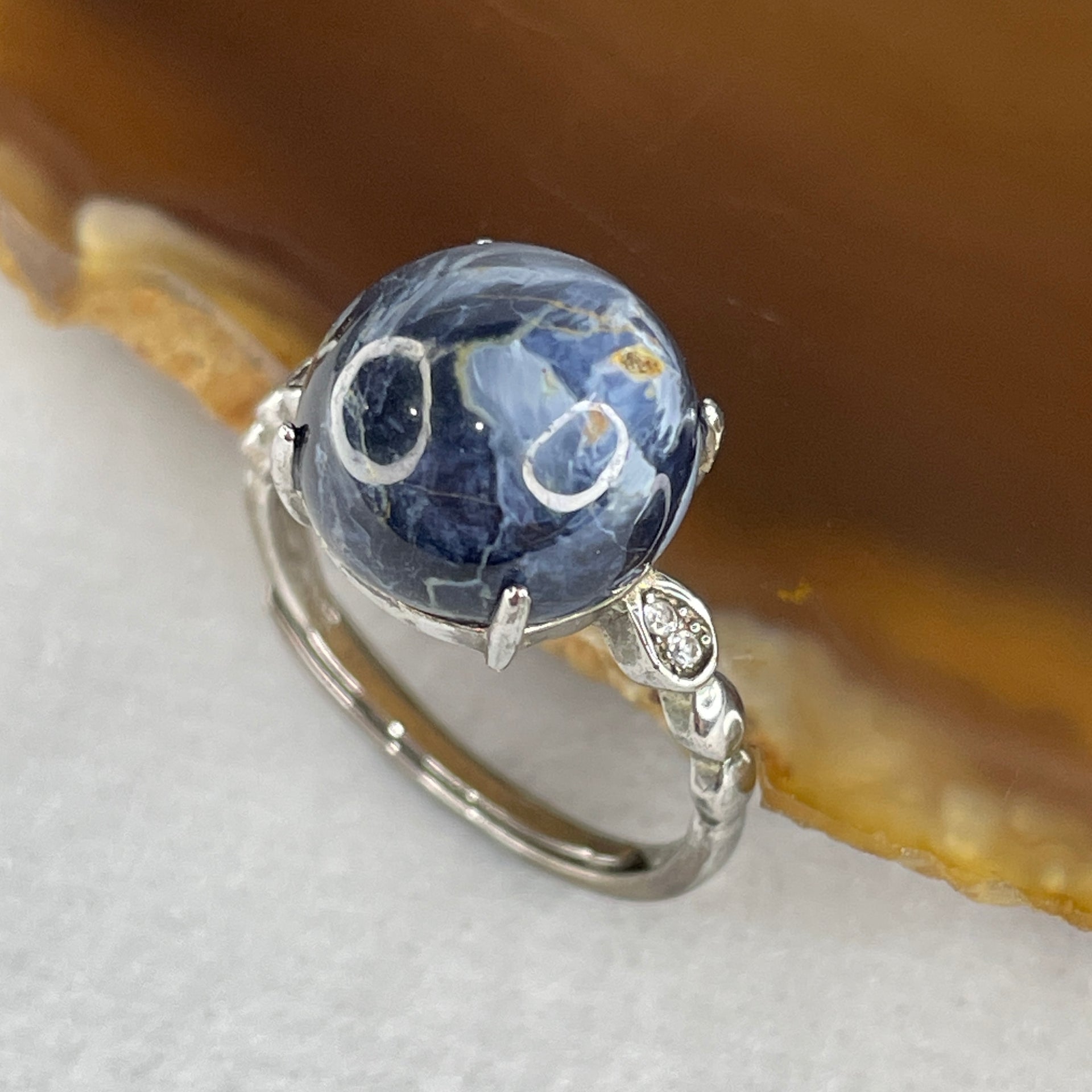 Good Grade Natural Blue Pietersite in S925 Sliver 2.84g 11.2 by 6.5mm (Adjustable Size) - Huangs Jadeite and Jewelry Pte Ltd