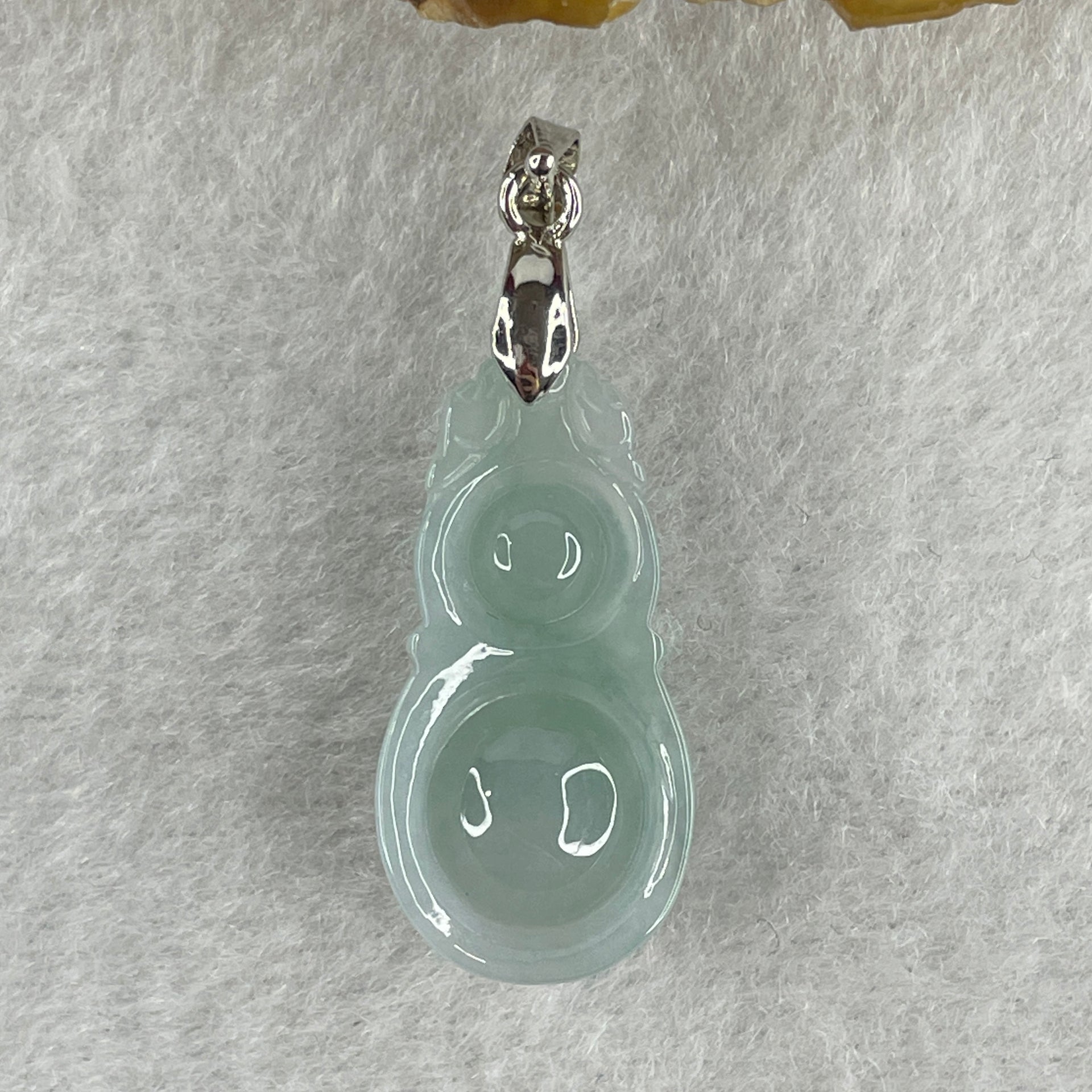 Natural Type A Semi Icy Lavender Jadeite Calabash Hulu Pendant in Stainless Steel Clasp 3.61g 25.3 by 13.2 by 6.8mm - Huangs Jadeite and Jewelry Pte Ltd