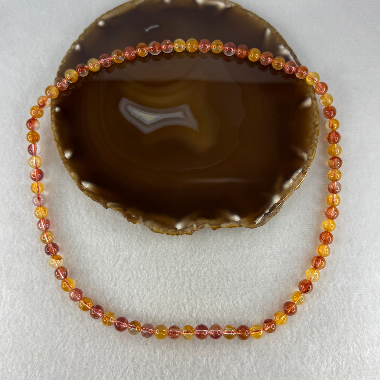 Very Good Grade Natural Orange Red Koi Quartz Beads Necklace | 7.8mm Crimson Ingot Fortune Amulet (46.73g | 54cm Length | 75 Beads)