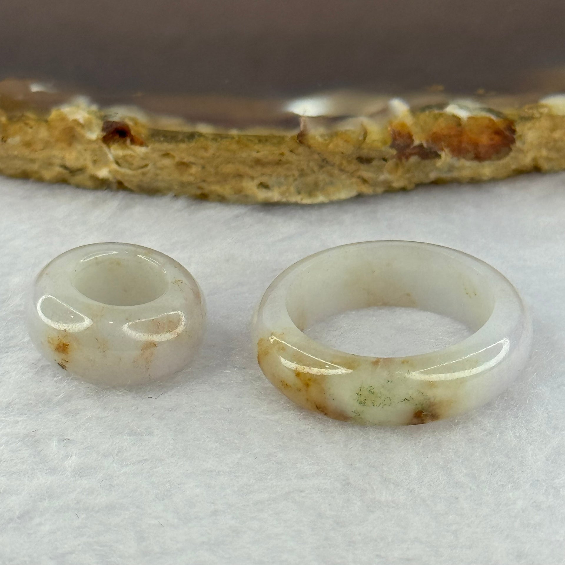 Type A Lavender with Brown and Green Patches Jadeite Ring 6.8 by 3.4mm with Mini Donut Ping An Kou 7.9mm by 4.2mm Total 7.13g US8.25 HK18.5 - Huangs Jadeite and Jewelry Pte Ltd