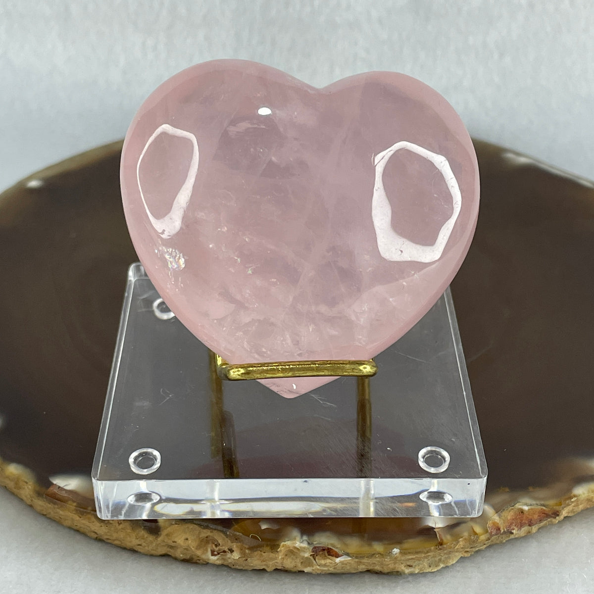 Above Average Grade Natural Rose Quartz Heart Display with Clear Acrylic Stand | Gentle Love Magnet & Emotional Healing (101.05g | 51.1x65.2x26.4mm | Unconditional Love Anchor, Harmony Catalyst & Feng Shui Relationship Catalyst)