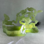 Natural Green Serpentine Double Horses with Twin Birds on Tree and Pond Display 1,254.1g L243.0 by B135.0 by H146.0mm - Huangs Jadeite and Jewelry Pte Ltd