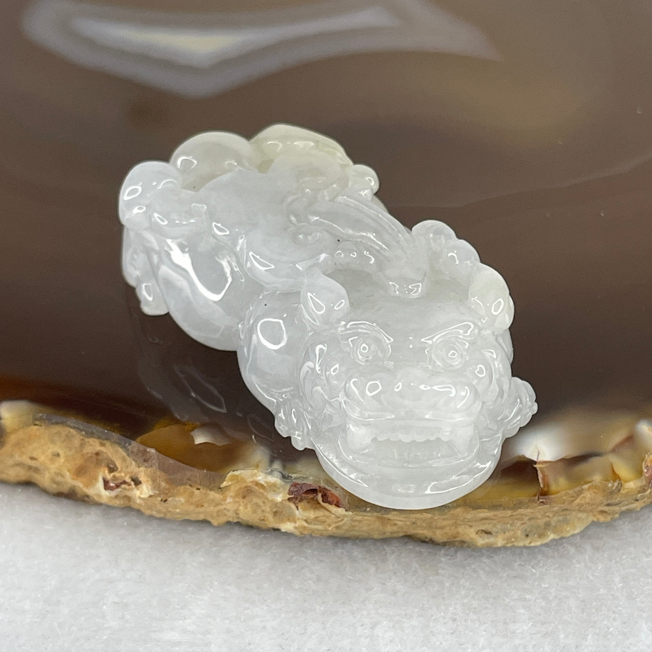 Special Natural Type A Lavender with Yellowish Spot Jadeite Male Pixiu Pendant 22.49g 40.3 by 20.8 by 12.3mm - Huangs Jadeite and Jewelry Pte Ltd