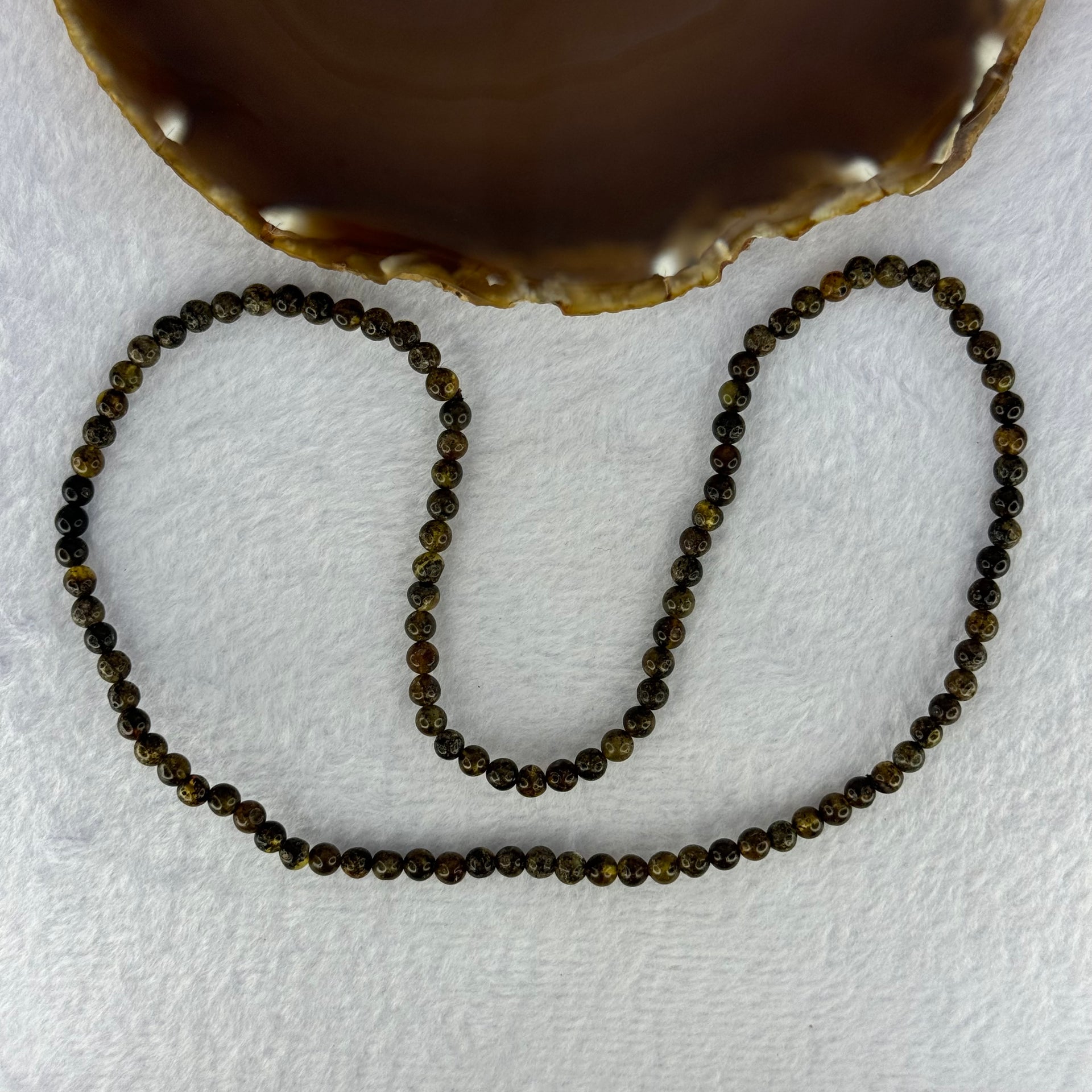 Natural Dark Brown Flower Amber Beads Elastic Necklace 7.50g 50cm 5.2mm 107 Beads - Huangs Jadeite and Jewelry Pte Ltd