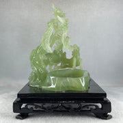 Natural Green Serpentine Double Victory Horses with Twin Birds on Treen and Pond with Wooden Stand Display 1,275.3g 240.0 by 210.0 by 160.0mm - Huangs Jadeite and Jewelry Pte Ltd