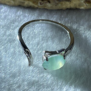 Natural Type A Semi Icy Blueish Green Jadeite Oval Shape Cabouchon in S925 Silver Cat Ring (Adjustable Size) 1.76g 6.3 by 8.0 by 3.5mm - Huangs Jadeite and Jewelry Pte Ltd
