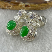 Type A Natural Apple Green Jadeite Cabochon 8.1 by 6.2 by 3.0mm Stone for Setting 20.60g (On Silver Earring Mold) - Huangs Jadeite and Jewelry Pte Ltd