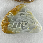 Natural Type A Light Green with Faint Lavender with Yellow Jadeite Shan Shui Scenic with Gui Ren Benefactor Display 355.47g 71.4 by 95.6 by 25.9mm - Huangs Jadeite and Jewelry Pte Ltd