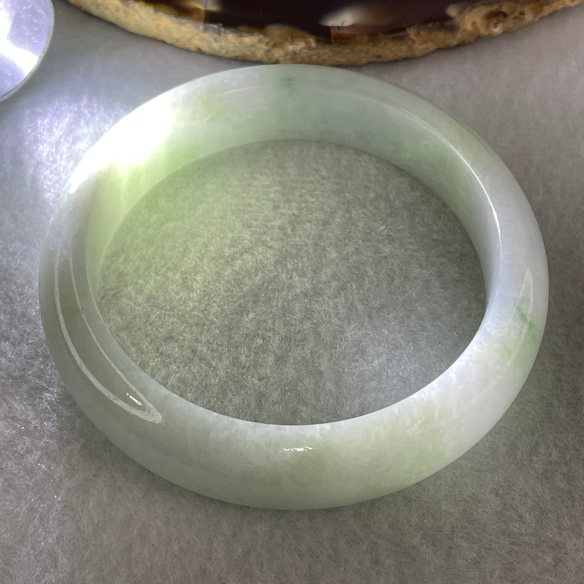 Certified Natural Type A Jelly Light Green & Light Lavender Jadeite Bangle |(53.89g | 54.0mm Inner Diameter | 13.3mm x 8.3mm | Very Very Slight External Line | Synergy, "Zi Qi Dong Lai" Noble Benefactor Magnet & Feng Shui Serenity Anchor) - Huangs Jadeite and Jewelry Pte Ltd