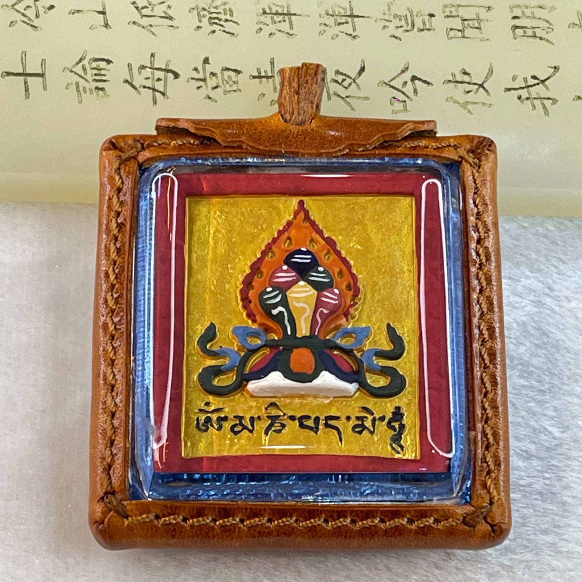 Authentic Thai Butterfly Buddha in Acrylic and Leather Pendent 31.82g 57.4 by 50.9 by 19.3mm - Huangs Jadeite and Jewelry Pte Ltd