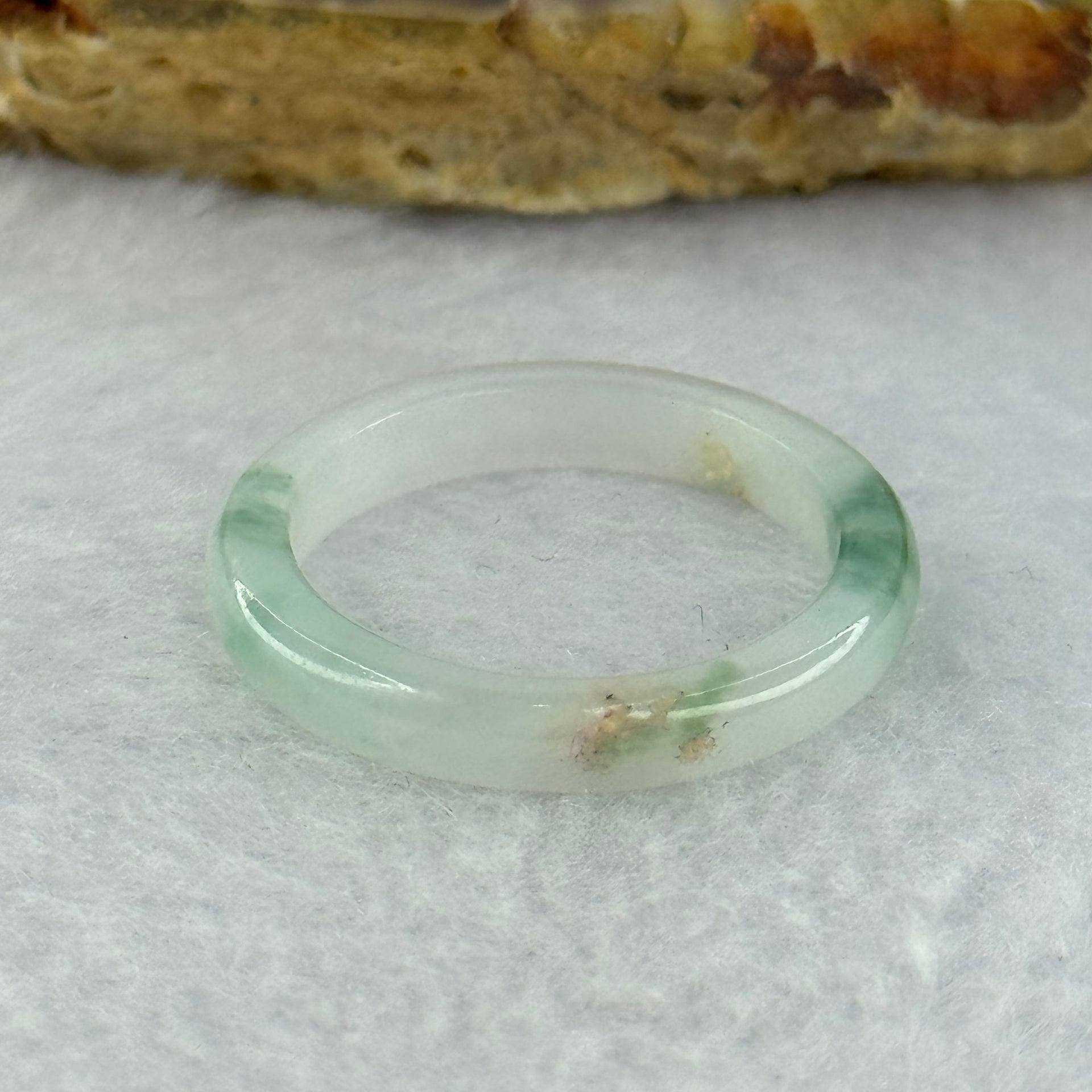 Type A Semi Icy Light Green with Blueish Green Patches Jadeite Ring 1.89g 4.1 by 2.9mm US8 HK 17.5 (External Roughs) - Huangs Jadeite and Jewelry Pte Ltd
