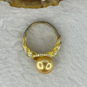 Natural Pearl with Crystals In 925 Sliver Gold Colour Ring (Adjustable Size) 4.15g 9.8 by 9.8mm (Slightly Tarnished) - Huangs Jadeite and Jewelry Pte Ltd